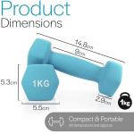 Light Blue Neoprene Coated 1kg Dumbbell Pair