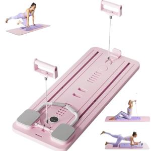 Foldable Pilates Reformer with Ab Roller - Pink