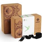 Overmont Cork Yoga Blocks 2-Pack with Strap
