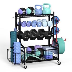 ZACHVO Dumbbell Rack with Wheels and 8 Hooks