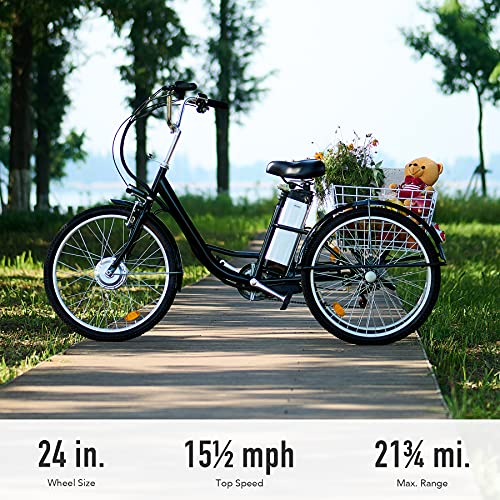 Viribus 24" Electric Trike for Adults with Basket
