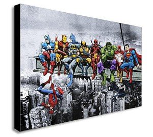 Superheroes Canvas Wall Art - Lunch Atop Skyscraper