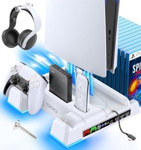 PS5 Vertical Stand with RGB Fan and Game Slots