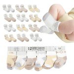 12 Pairs Organic Cotton Baby Socks, Unisex 0-6 Months
