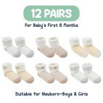 12 Pairs Organic Cotton Baby Socks, Unisex 0-6 Months