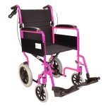 Lightweight Pink Folding Travel Wheelchair with Brakes