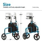 OasisSpace 3-Wheel Foldable Walker for Seniors
