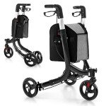 GYMAX Lightweight 3 Wheel Rollator with Shopping Bag