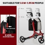 COSTWAY 3-Wheel Folding Rollator Walker - Red