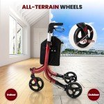 COSTWAY 3-Wheel Folding Rollator Walker - Red
