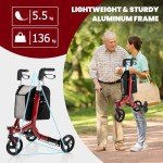 COSTWAY 3-Wheel Folding Rollator Walker - Red