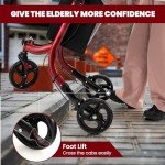 COSTWAY 3-Wheel Folding Rollator Walker - Red