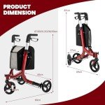 COSTWAY 3-Wheel Folding Rollator Walker - Red