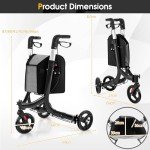 GYMAX Lightweight 3 Wheel Rollator with Shopping Bag