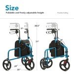 HEAO Foldable 3-Wheel Walker with Storage Bag