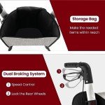 COSTWAY 3-Wheel Folding Rollator Walker - Red