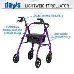 Lightweight Aluminum Four-Wheel Rollator in Purple