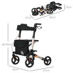 HOMCOM Folding 4-Wheel Walker with Seat and Bag