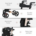 HOMCOM Folding 4-Wheel Walker with Seat and Bag