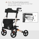HOMCOM Folding 4-Wheel Walker with Seat and Bag