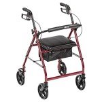 Drive Medical Foldable Rollator Walker with Seat, Red