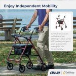 Drive Medical Foldable Rollator Walker with Seat, Red
