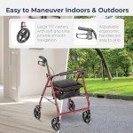 Drive Medical Foldable Rollator Walker with Seat, Red