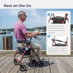 Drive Medical Foldable Rollator Walker with Seat, Red