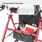 Drive Medical Foldable Rollator Walker with Seat, Red