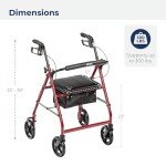 Drive Medical Foldable Rollator Walker with Seat, Red