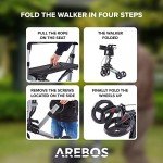Arebos Lightweight Aluminum Rollator with Seat and Bag