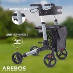 Arebos Lightweight Aluminum Rollator with Seat and Bag