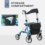Lightweight 4-Wheel Rollator Walker with Seat, Blue
