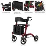COSTWAY Folding 4-Wheel Mobility Walker with Seat
