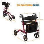 COSTWAY Folding 4-Wheel Mobility Walker with Seat