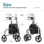 HEAO Foldable 3-Wheel Walker with Storage Bag