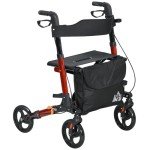HOMCOM Folding 4-Wheel Rollator with Seat - Red