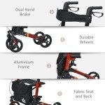 HOMCOM Folding 4-Wheel Rollator with Seat - Red