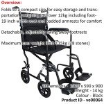 Compact Lightweight Steel Transit Wheelchair - Grey