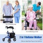 COSTWAY Folding Mobility Walker with Seat and Storage