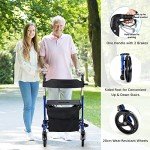 COSTWAY Folding Mobility Walker with Seat and Storage