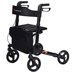 COSTWAY Lightweight Folding Walkers with Seat and Brakes