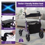 COSTWAY Foldable Rollator with Adjustable Height and Seat