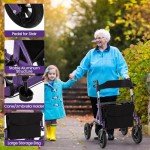 COSTWAY Foldable Rollator with Adjustable Height and Seat