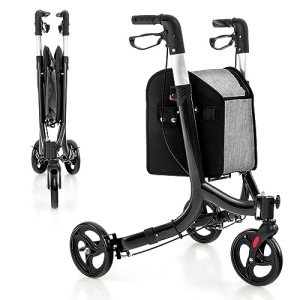 Lightweight 3-Wheel Folding Mobility Walker with Bag