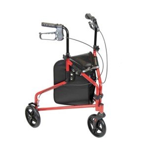 3-Wheel Steel Rollator Walker with Bag - Red