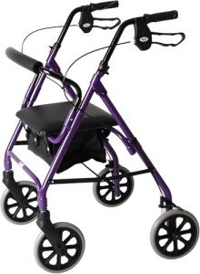 Lightweight Aluminum Four-Wheel Rollator in Purple