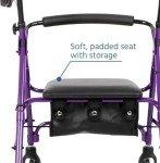 Lightweight Aluminum Four-Wheel Rollator in Purple