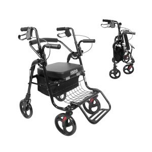 KMINA 2-in-1 Rollator and Wheelchair, Lightweight Black