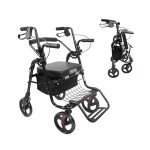 KMINA 2-in-1 Rollator and Wheelchair, Lightweight Black